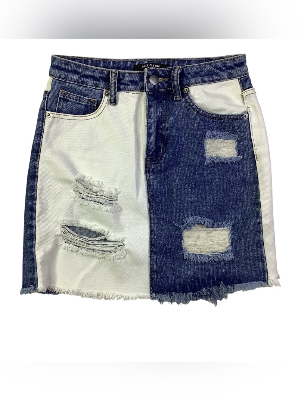 American Bazi Two-Tone Distressed Mini Skirt - Size S